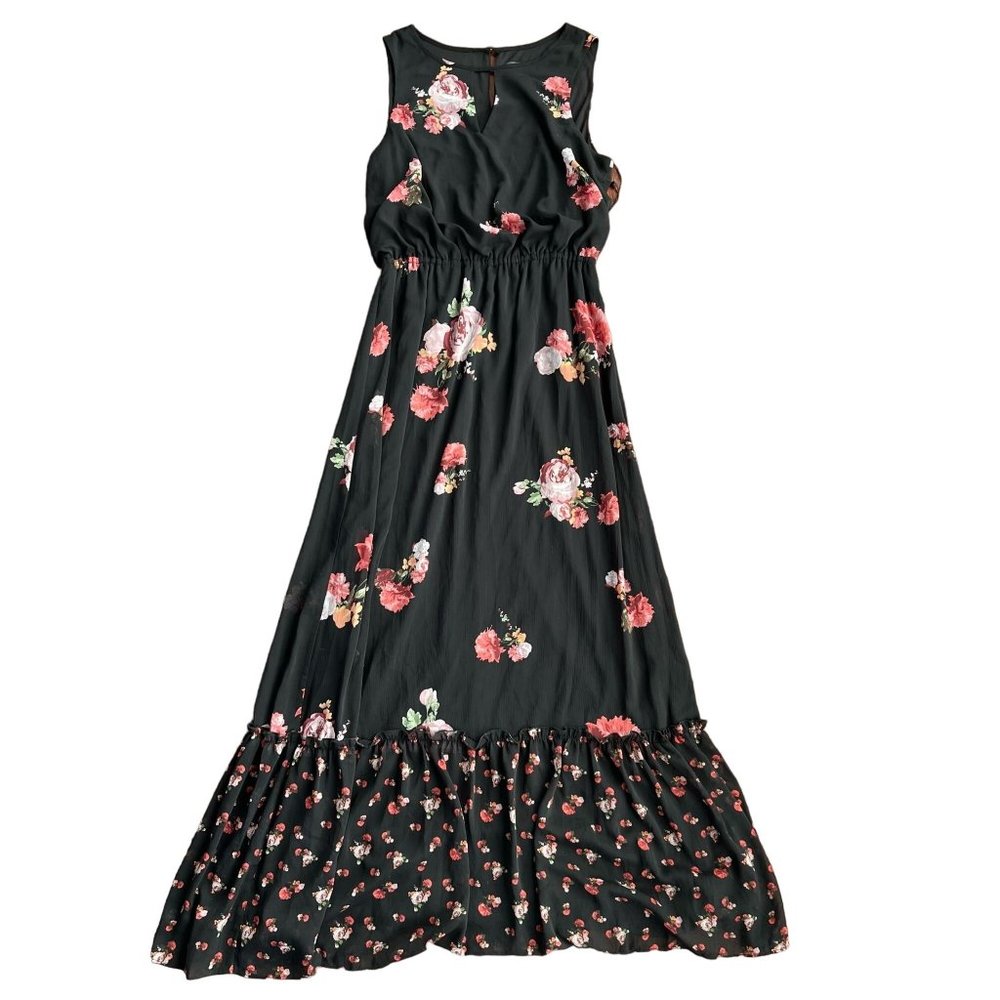 NWT Adrianna Papell Loving Flora Maxi Dres Black Multi Size 8
